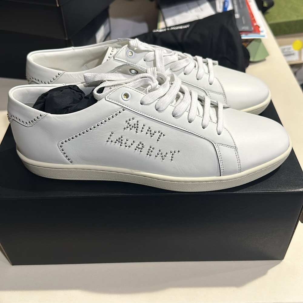 Saint Laurent White Sneakers with Studded Logo - Picture 4 of 4